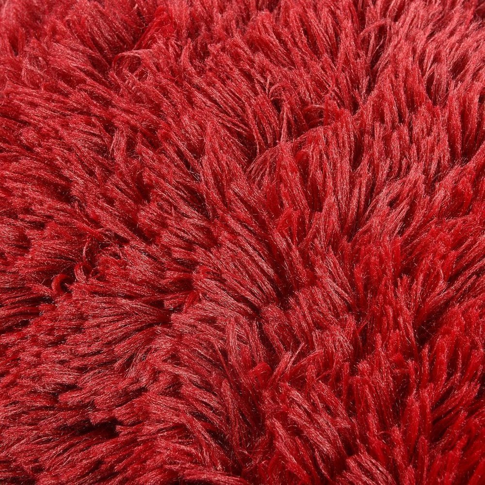 Red Luxury Furry Farmhouse Adorable Trendy Pompom Throw Pillow Decor Cover Set - Picture 4 of 7